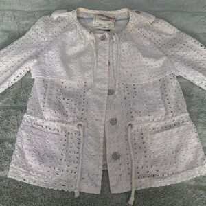 Anthropologie - Cartonnier White Eyelet Drawstring Blazer